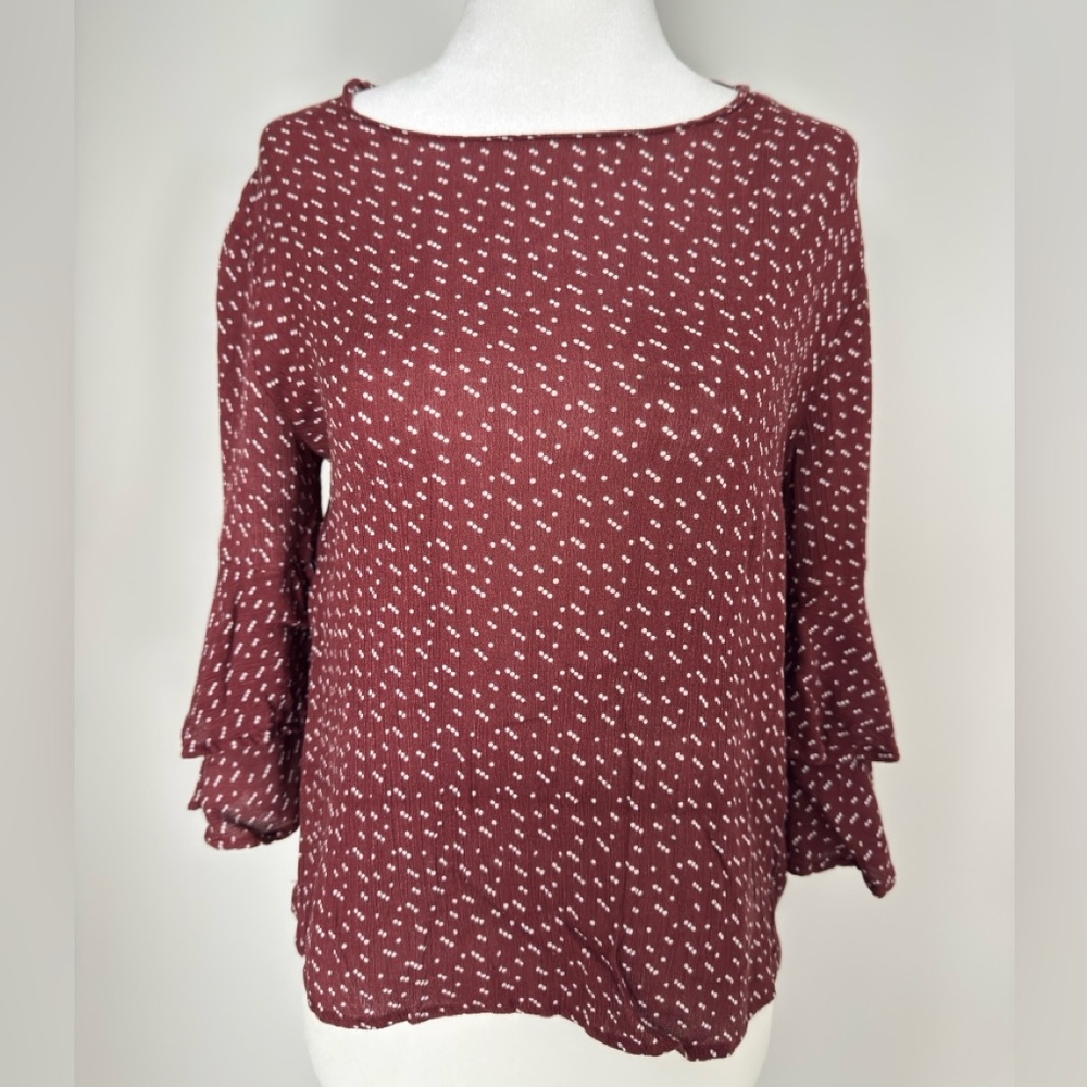 Elegant Brown Blouse with White Dots